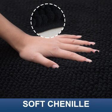 Великий килимок для ванної кімнати Chenille 50x120 см, антиковзаючий м'який килим у ванну з високим ворсом 1.5 см, гігроскопічний та придатний для прання (Чорний)