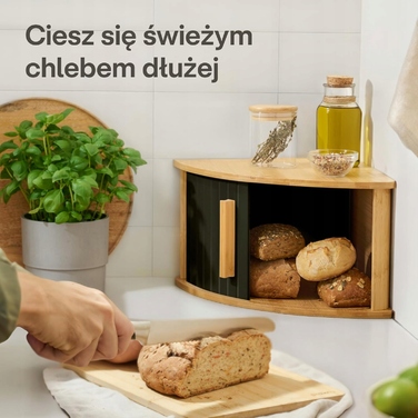 Кутовий бамбуковий хлібник з розсувними дверцятами, чорний