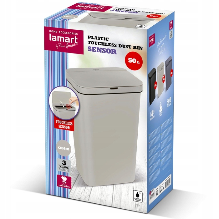 Сміттєвий кошик Lamart безконтактний пластиковий, 50 л, 1 відсік