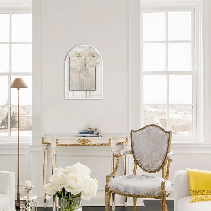 Дзеркало настінне з вигнутим дзеркалом, 45 x 65 см, металевий каркас, для ванної кімнати/вітальні/спальні (40 x 30 см, білий)