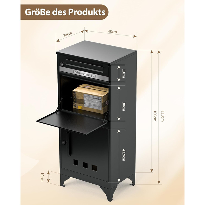 Поштовий ящик вуличний Edestahl Anthrazit з газетницею (37x37x10 см) та індивідуальним іменним шильдиком. Водонепроникний, з наклейкою проти небажаної реклами.