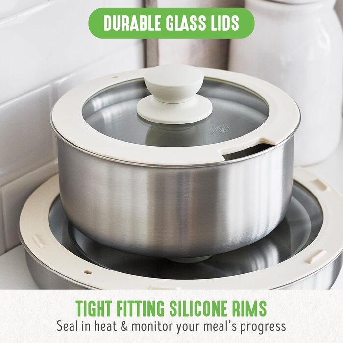 Набір каструль та сковорідок GreenLife Edelstahl 10 предметів, нержавіюча сталь, індукція, знімні ручки, без PFOA, сріблястий