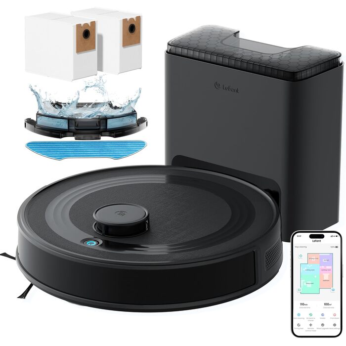 Робот-пилосос LEFANT M2 Pro з потужністю 6000 Pa, автоматичною витяжкою сміття, лазерною навігацією та картографією, індивідуальним прибиранням, уникненням перешкод PSD, ідеальний для видалення шерсті тварин, білий (M2Plus)