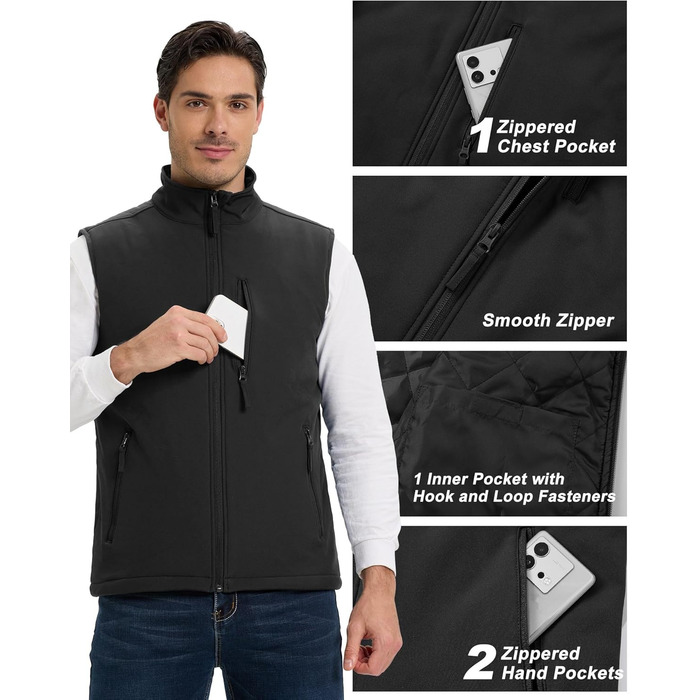 Чоловічий жилет Outdoor Venture з підкладкою, водовідштовхуючий, вітрозахисний, дихаючий. Ідеально для велоспорту, бігу та піших прогулянок (Чорний, M)