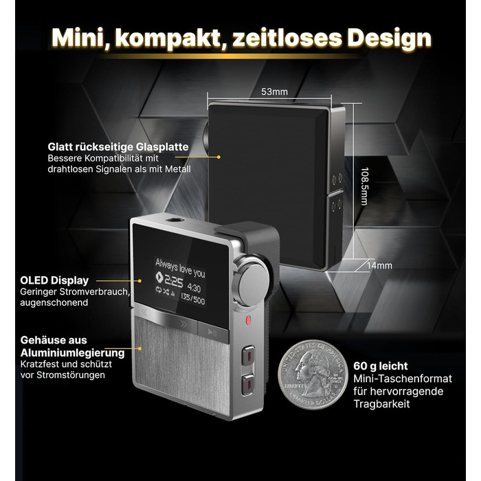 MP3-плеєр Hmusic P68 HiFi з кліпсою, Bluetooth, 16GB + карта пам'яті 128GB, підтримка DSD, Hi-Res аудіо