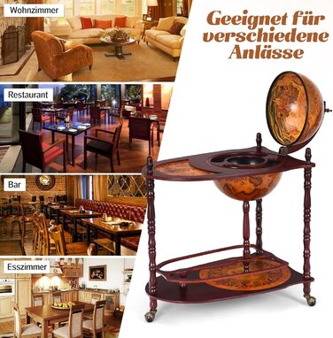 COSTWAY Globusbar Minibar World Globe Wine Rack Bottle Rack Globe Bar Home Bar Cocktail Bar Decorative Bar Table Bar, with Wheels, with Tabletop