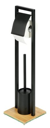 Набір для туалету WENKO Bambusa: тримач для туалетного паперу та щітка для унітазу, Loft-стиль, чорний/натуральний, 18 x 72,5 x 18 см