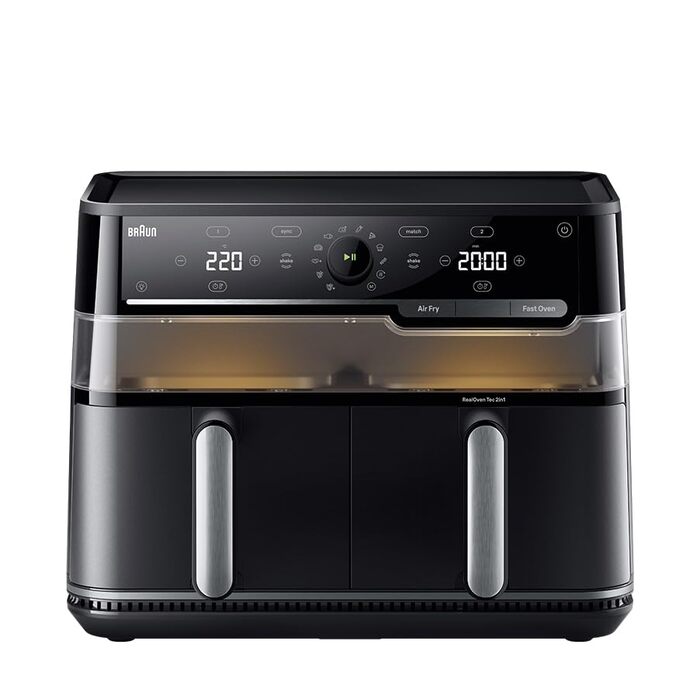 Фритюрниця електрична Braun TwinCook 3 TD3030IBK, 8л (2 камери, 4л+4л), чорна. Airfryer з синхронізацією, 8 програм, без PFAS, з оглядовим вікном, 2850 Вт