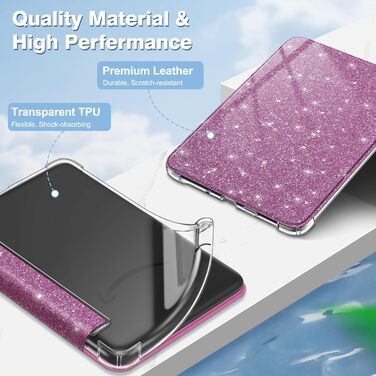 Чохол Fintie для Kindle 6 (11-го покоління) 2024/2022, прозомий, з авто-ввімкненням/вимкненням, для Kindle Basic 2024, фіолетовий з блискітками