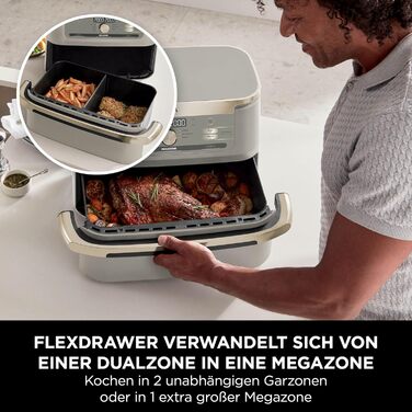 Ninja Foodi FlexDrawer AF500EUSD - Аерофритюрниця з двома зонами 10.4 л, Stone Gold. Фритюрниця без олії, антипригарне покриття, легке миття