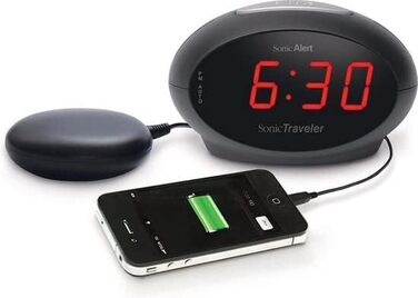 Geemarc SBT600 - Alarm clock for the hard of hearing, deaf, and heavy sleepers with a super loud alarm function, vibrating cushion, and snooze function - USB charging port - DE version