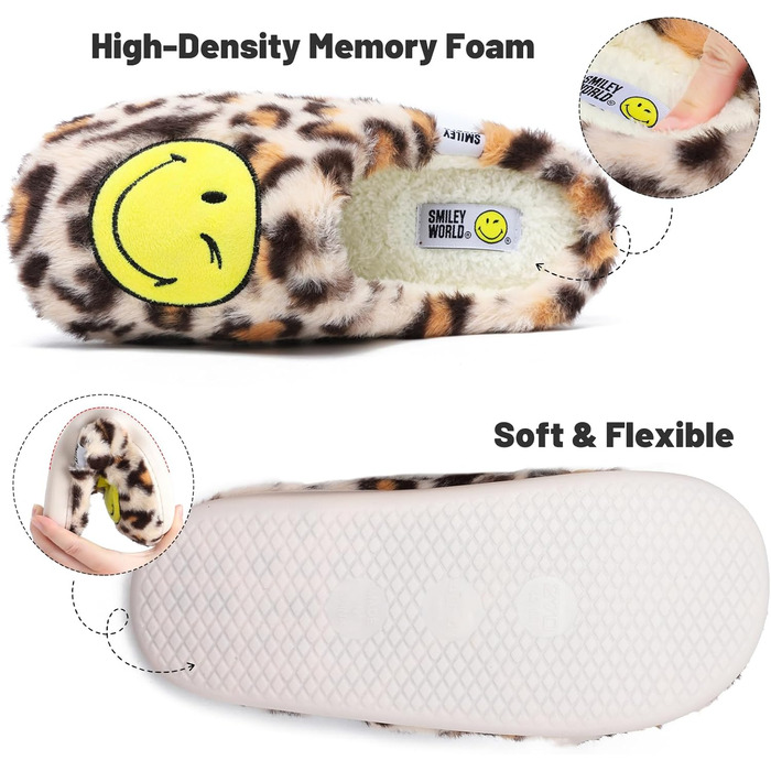 Сліпони Smileyworld® для дому: жіночі та чоловічі, з піною Memory Foam, теплі, плюшеві, зимові, рожеві, білі (Leopard, 42/43 EU)
