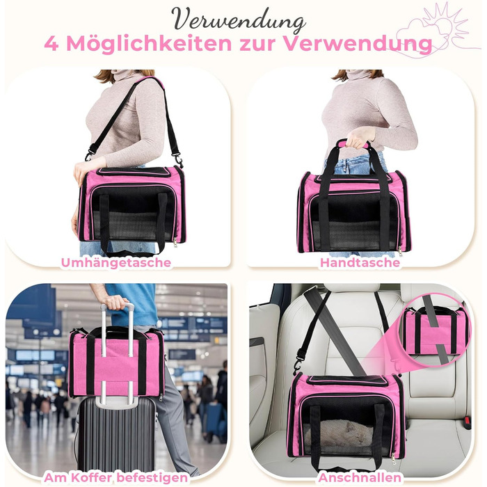 Транспортна сумка для кота/собаки до 5 кг, рожева, 43x28x28 см