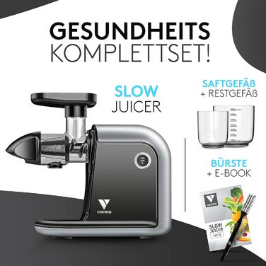 Vandenberg Slow Juicer - повільний відцентровий соковичавник для овочів та фруктів, 150W, з функцією реверсу, BPA Free
