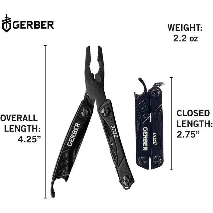 Gerber Multifunction Tool with 12 Functions, Dime Pocket Multi-tool, Black, 1014030