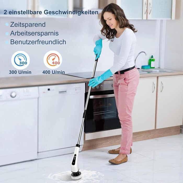 Електрична щітка для прибирання бездротова з 9 змінних насадок, 2 швидкості. Електричний очищувач ванни з регульованою ручкою для ванної, кухні, авто, підлоги