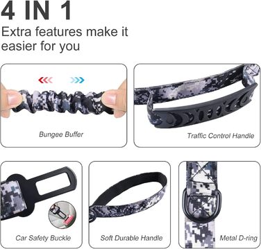 Міцна собача лінія, тактична собача лінія з автофіксатором для великих собак до 68 кг, 1,8 м, амортизуюча, рулетка, подвійний руків'я, для тренування собак