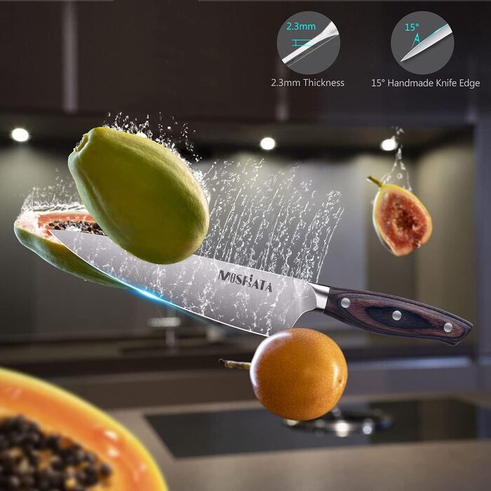 MOSFiATA Кухонний ніж професійний 20 см з піхвою, з нержавіючої сталі для м'яса, овочів, фруктів, суші