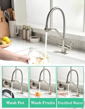 Змішувач кухонний з висувною лійкою, 360° поворот, щіткове золото, для кухні