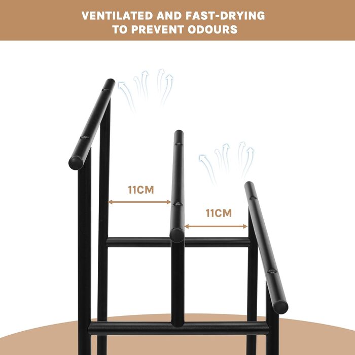 Стійка для рушників EUGAD з 3 полицями, чорна, з металу та ДСП, для рушників та одягу