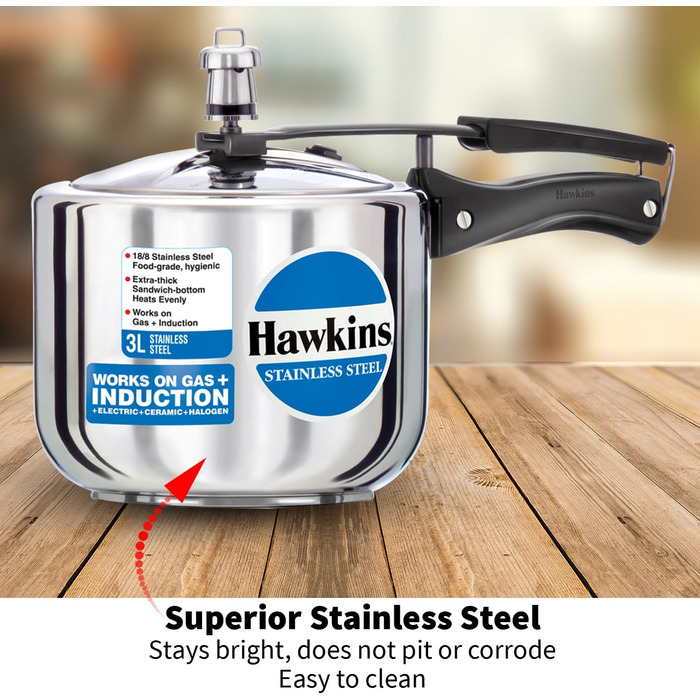 Hawkins Modell B 3 33 Hard Shell Cover L High Stainless Steel Pressure Cooker, small, silver
