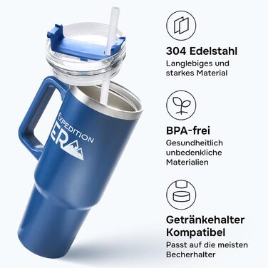 Термокружка з трубочкою 880 мл - ізольована термокружка з кришкою та ручкою, нержавіюча сталь, 30oz, Tumbler, для кави, подорожей, XXL (Блакитний)