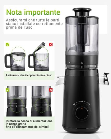 Шнекова соковижималка TUUMIIST Slow Juicer для цілих фруктів та овочів, 1.8 л, глянцевий чорний, 135 мм
