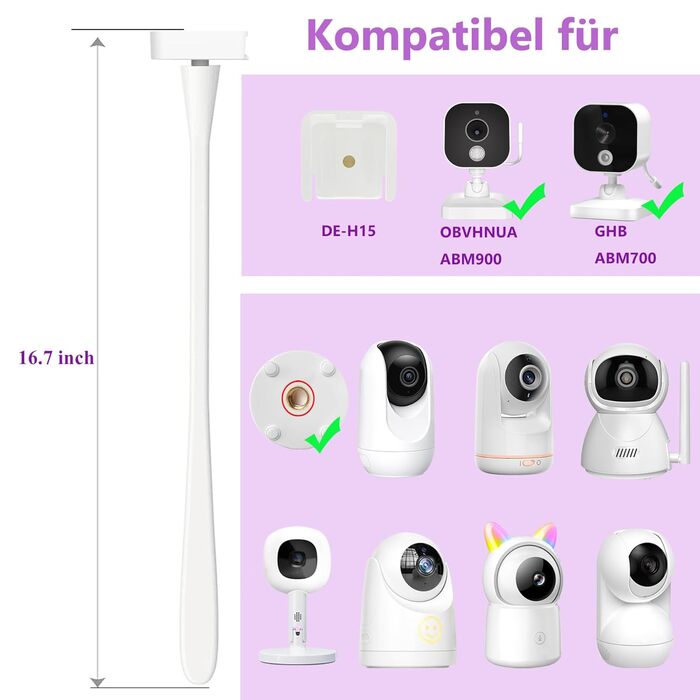 Кріплення для дитячого відеоняні: сумісне з GHB, BOIFUN, Momcozy BM01/BM03, ABM720. Різьба 1/4 дюйма, довжина 46 см