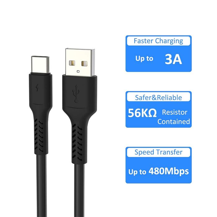 USB-C кабель короткий 20 см (5 шт) Type-C 3A для Samsung Galaxy, Huawei, OnePlus - Чорний