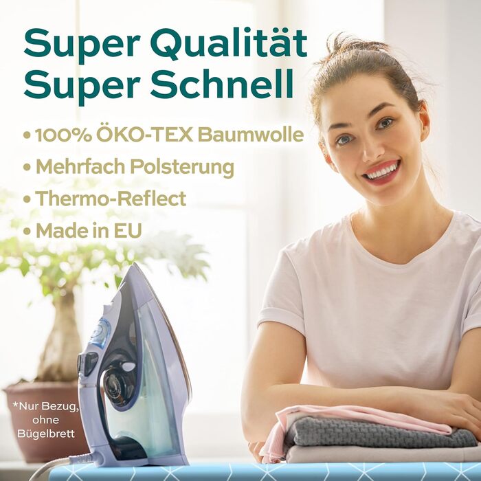 Чохол для прасувальної дошки Turbo 120x40 см, відбиває тепло, для швидкого прасування, з гумкою, 2 комфортні подушки, OEKOTEX100, Made in Europe, розмір M, блакитно-білий