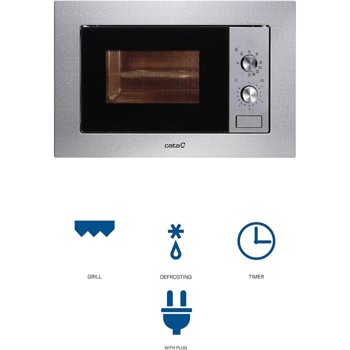 Мікрохвильова піч CATA MC 20 IX Inox: 20л, нержавіюча сталь, гриль 1000W, самостійне розморожування, таймер, ширина 60 см