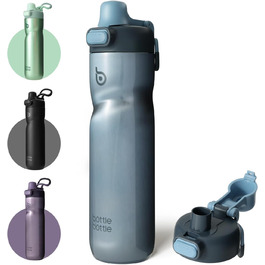 BOTTLE BOTTLE Insulated Water Bottle, 680 ml, with Handle and Flip-Top Lid, Bicycle Water Bottle, Push-Button Lid, Leak-Proof, Portable, for Travel, Sports, Riding, Green (Blue)