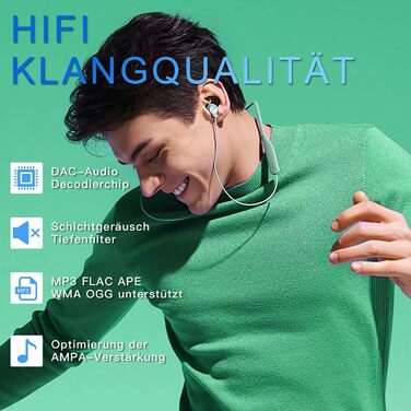 MP3-плеєр AiMoonsa 64GB з Bluetooth 5.2, FM-радіо, HiFi-звук, E-Book, вбудований HD-динамік та функцією запису голосу, чорний
