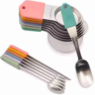 EDELIN Magnetic Measuring Cup and Spoon Set, Stainless Steel, 7 Cups and 6 Spoons with 1 Leveler, 18/8 304 Stainless Steel (Multicolor, 14 Sets)