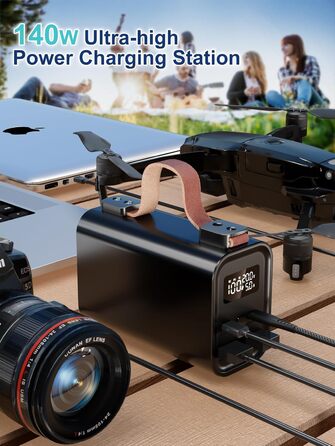 Портативний акумулятор для ноутбука 140W, 50000mAh, з LED дисплеєм, PD3.1, QC4.0, 4 виходи, 2 входи (Чорний)