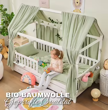 Набір декору для дитячого ліжка ALAVYA HOME 3 предмети: 2 балдахіни, 1 гірлянда 300 см, 100% біо-муслін, GOTS, 125x350 см, хакі