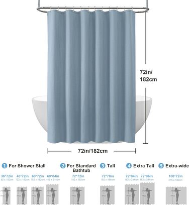 Штора для ванної кімнати Waffel з кільцями, 182x182 см, біла (вафельний малюнок, блакитний місячне світло), водовідштовхувальна, антигрибкова