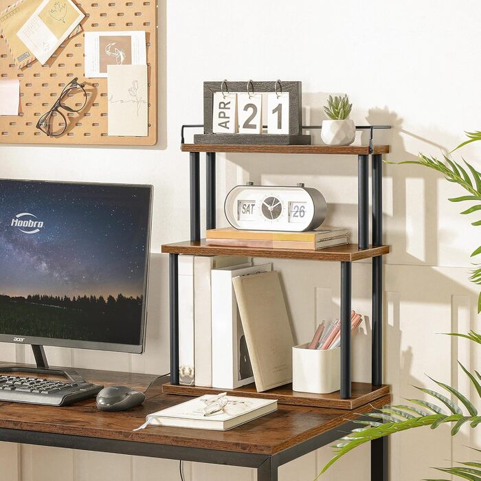 HOOBRO Spice Rack, Kitchen Shelf, 3-Tier Storage Shelf, Desk Organizer, for Kitchen Countertop, Desk, Study Room, Office, Vintage Brown EBF02TL01