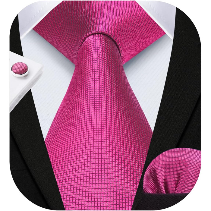Краватка чоловіча Hisdern для весілля, рожева, з нагрудною хустинкою та затискачами для запонок - комплект
