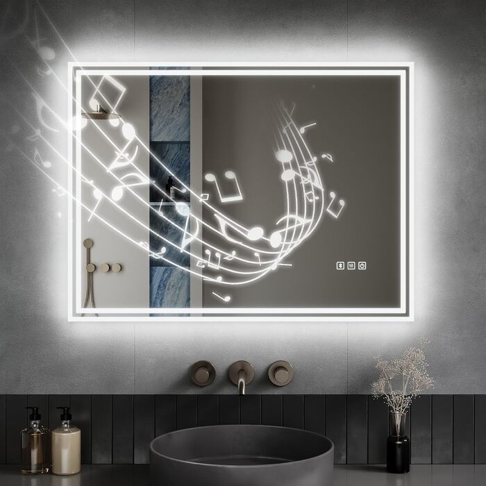 Дзеркало для ванної кімнати з підсвічуванням 60x50x3,5 см, LED, 6400K, Bluetooth, проти запотівання, вертикальна/горизонтальна установка