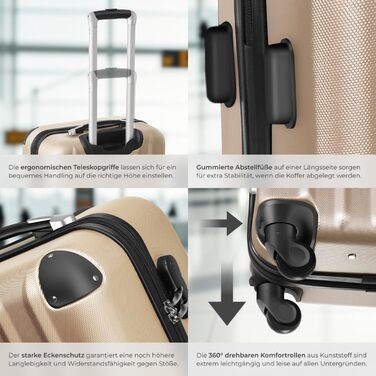 Набір валіз Tectake 3шт (M, L, XL) з вагами та білгетом, ABS, телескопічна ручка, для подорожей, колір шампань