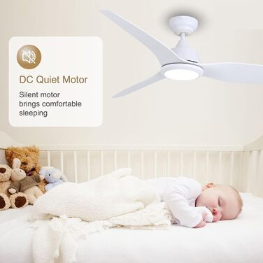 Стеляний вентилятор Ovlaim з підсвічуванням та пультом керування, Smart вентилятор, зимовий режим, DC мотор, сумісний з Alexa/Google Home, 142 см, білий