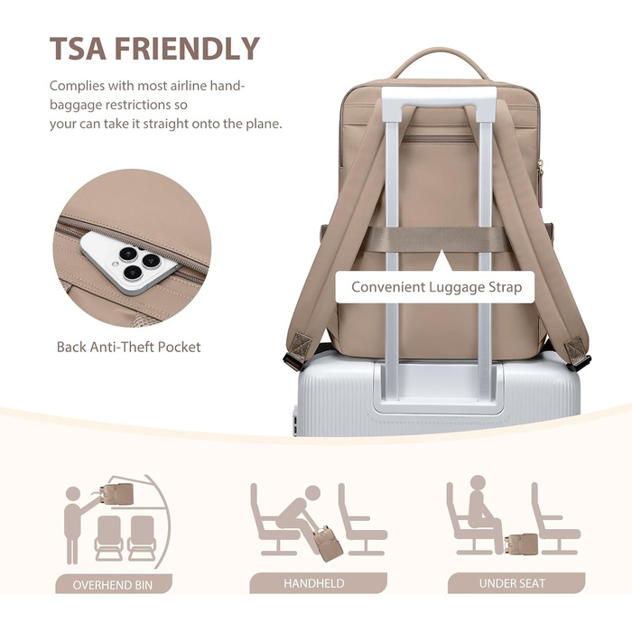 Рюкзак для ноутбука 16 дюймів, водонепроникний, для чоловіків та жінок, для школи, подорожей та велосипеду (Коричневий)
