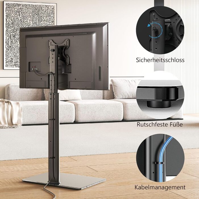 FITUEYES Adjustable TV Stand - Swivel & Tilt Floor Stand for 19-42 inch Flat & Curved TVs (up to 35kg, VESA 200x200) - White/Black