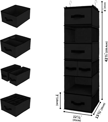 Органайзер для шафи GRANNY SAYS, підвісний, з шухлядами, 1 шт. – підвісне зберігання, полки, тканинний органайзер для спальні (чорний)
