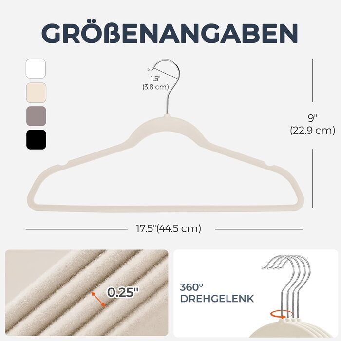 Набір вешалок для одягу HOUSE DAY, 50 шт., велюрова поверхня, нековзкі, обертаються на 360°, для сорочок, костюмів, пальто, светрів, штанів, білі
