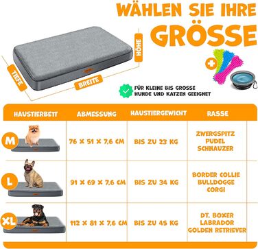 Lovpet® Orthopedic Dog Bed, Dog Cushion, Dog Basket Cookie, Incl. Bowl + 3X Chew Bones, Dog Sofa for Small, Medium & Large Dogs, Removable and Washable Cover, L 91x69x7.6 cm Anthracite