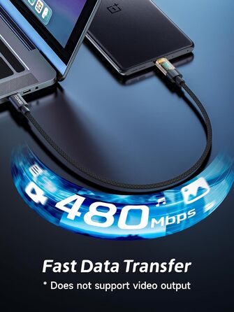 Кабель USB-C RAVIAD: Швидка зарядка PD3.1, нейлон, 0.5м, 240W, чорний. Сумісний з iPhone, Galaxy, Pixel, iPad, MacBookAir