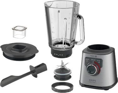 Krups KB403D Perfectmix + High-Performance Blender | 1.200W | 28,000 RPM | 2L Glass Container | 3 Pre-Set Programs | Powelix Technology | Stainless Steel/Dark Grey