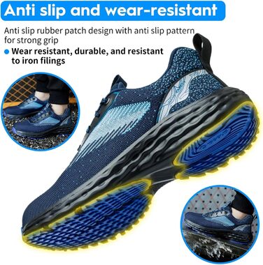 Черевики безпеки ISOOUS для чоловіків та жінок. Легкі, дихаючі, з металевим капаком, антиковзаючі, зручні. Розмір 43 EU, блакитні.